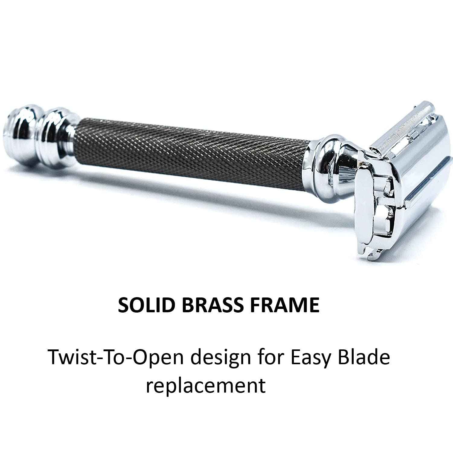 Parker 76R Heavyweight Butterfly Open Safety Razor – Gunmetal Finish with Long Knurled Handle for Precision Wet Shaving