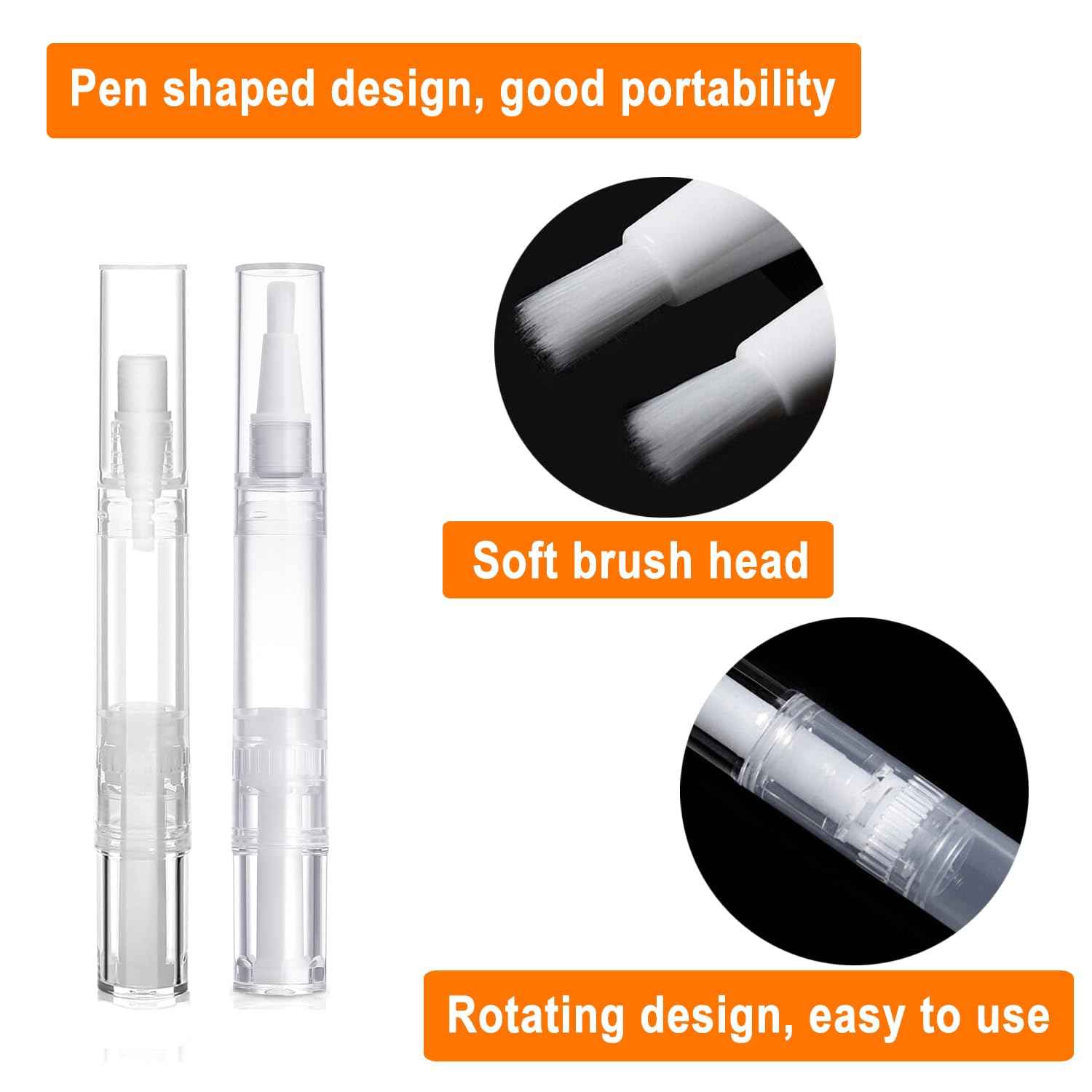 30 Pack 5 ML Cuticle Oil Pens, Empty Nail Oil Pen Transparent Twist Pens with Brush Tip Cosmetic Lip Gloss Containers Applicators Eyelash Growth Liquid Tube with Sticker