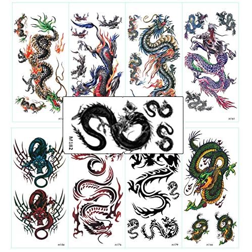 Assorted 9 Sheets Temporary Dragon Tattoos Punk Waterproof Stickers for Women Men Party Favors
