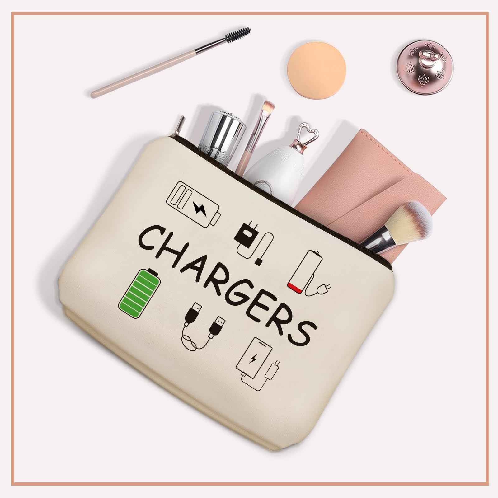 Girlly Charger Makeup Bag: Charging Cord Electronics Accessories Themed Cosmetic & Toiletry Organizer Pouch For Teen Girls & Women.Ideal Gift For Travel, Birthdays, & Christmas.