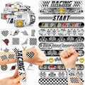 72PCS Checkered Flag Party Set - 48PCS Temporary Tattoos & 24PCS Slap Bracelets - Racing-Themed Birthday Supplies, Baby Shower Gifts, Classroom Rewards & Party Decor