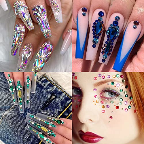 3320Pcs Black Nail Art Rhinestones Crystal,HOINCO 3D Rhinestones Gems Jewels Diamond,24 Types of 320 Diamonds + 3000 Round Beads, Crystals 3D Flat Back Gemstones for Nail DIY Crafts with Tweezers Pen