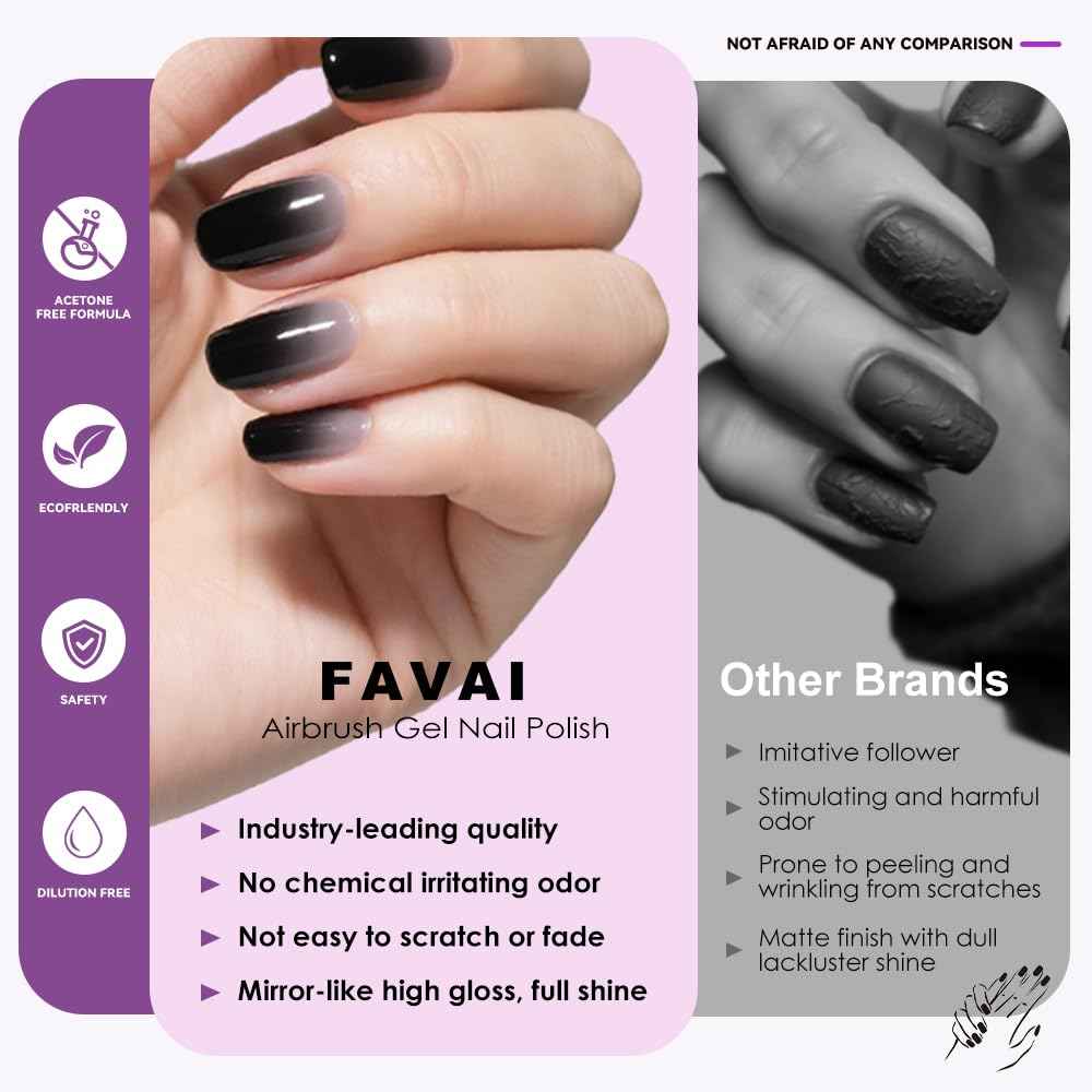 FAVAI Professional Airbrush Gel Nail Set - HOT 12 Collection | Original Airbrush Nail Formula | Fast-Dry, Smooth Gradient, Salon-Quality Finish Gel Nail Polish, Nail Design Decoration at Home,12 PCS