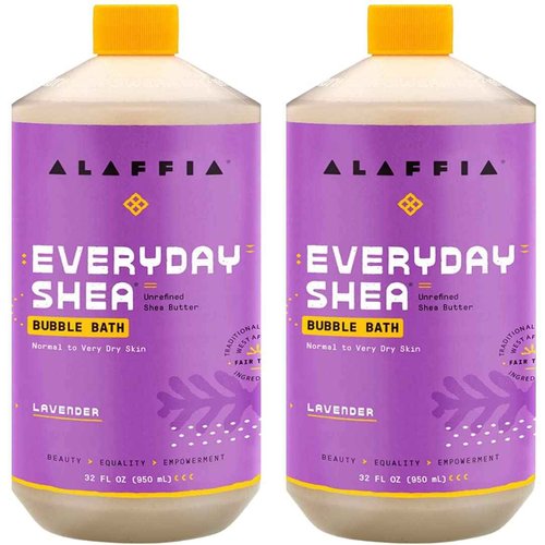 Alaffia Everyday Shea Bubble Bath, Cleanse, Soothe & Moisturize Skin, Made with Fair Trade Shea Butter, Cruelty Free, No Parabens, Vegan, Lavender, 2 Pack – 32 Fl Oz Ea