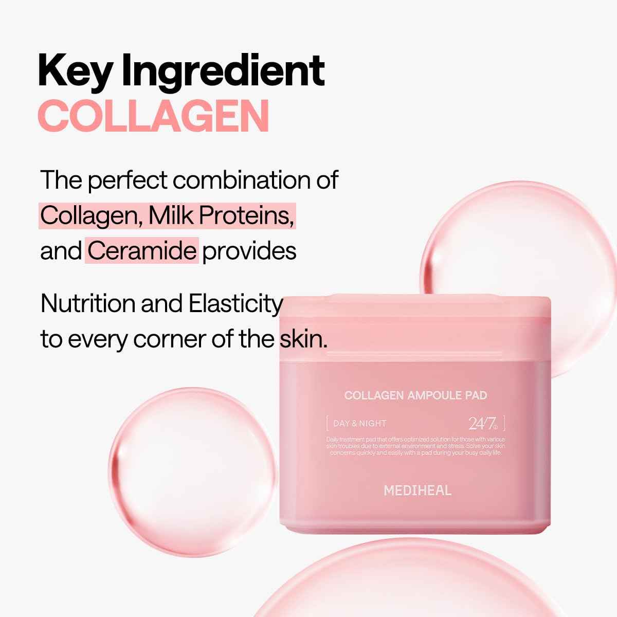Mediheal Vita Collagen Under Eye Patches & Collagen Ampoule Pad for Daily Skin Elasticity Care