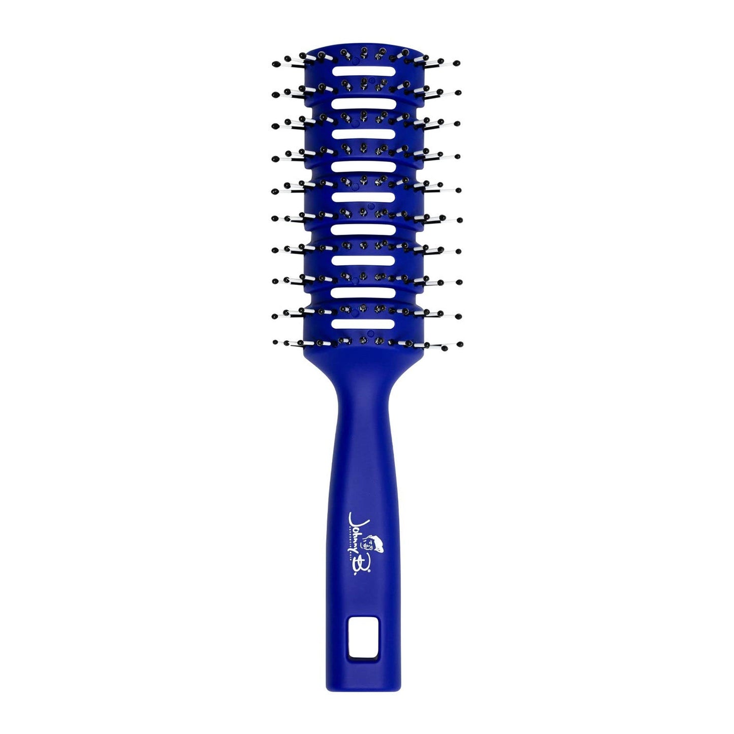 Johnny B Professional Vented Hair Brush for Blow Drying & Detangling, Ball-Tipped Small Bristles, Grooved Handle (Blue)