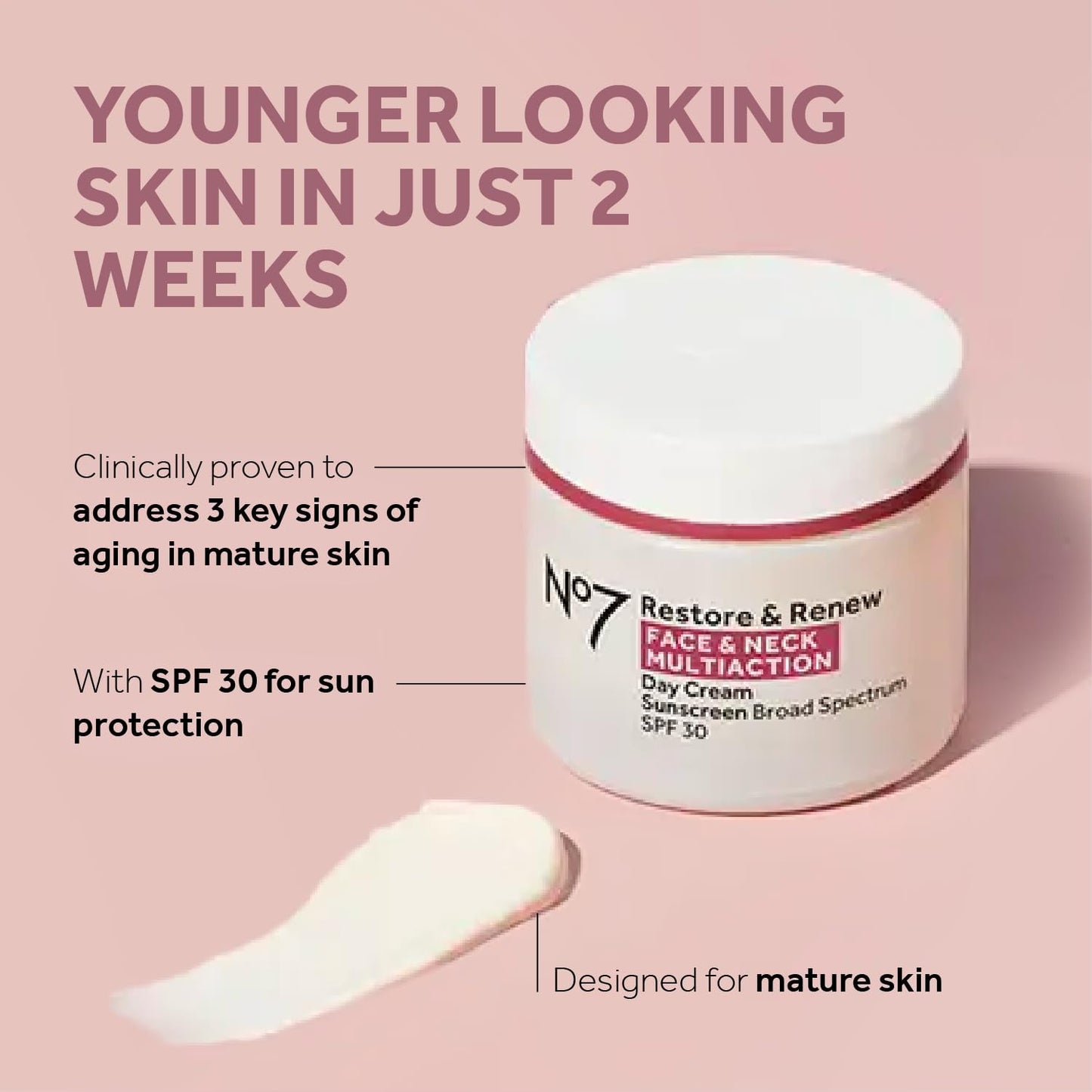 No7 Restore & Renew Multi Action Face & Neck SPF 30 Day Cream - Firming & Hydrating Face Moisturizer with Hyaluronic Acid to Help Visibly Reduce the Appearance of Wrinkles (2 pack, 50 ml each)