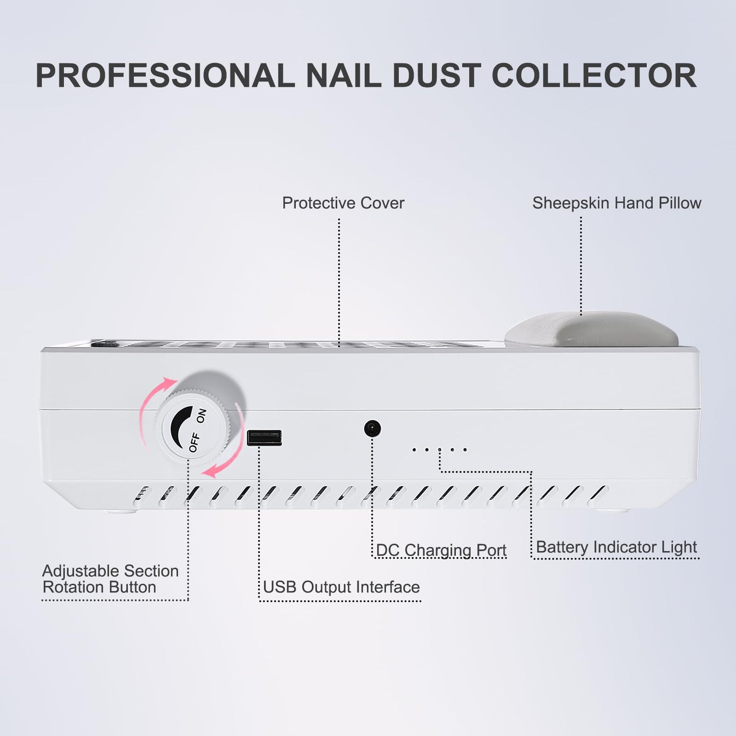 BNYLFGX Nail Dust Collector, Cordless Dust Collector Nail Tech, Powerful Vacuum Fan Vent Dust Collector Extractor Electric Dust Suction Machine for Acrylic Nails Polishing, Nail Salon & Home