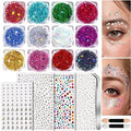 Teenitor 12-Color Glitter Gel Set with Face Gems & Hair Jewels