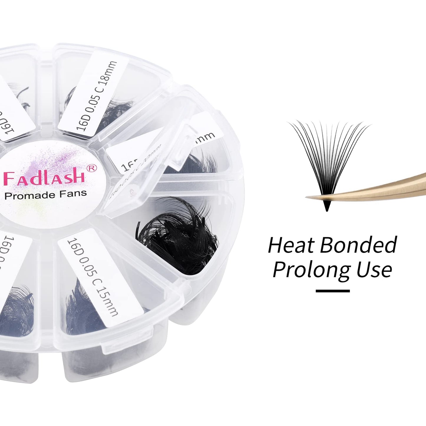 Volume Lash Extensions 1000pcs Premade Fans Eyelash Extensions Promades Eyelash Loose Fans Pointed Base 5D/8D/10D/12D/14D/16D 9-16mm/15-20mm Mixed Tray Avalible (16D-0.05C, 9-16mm)