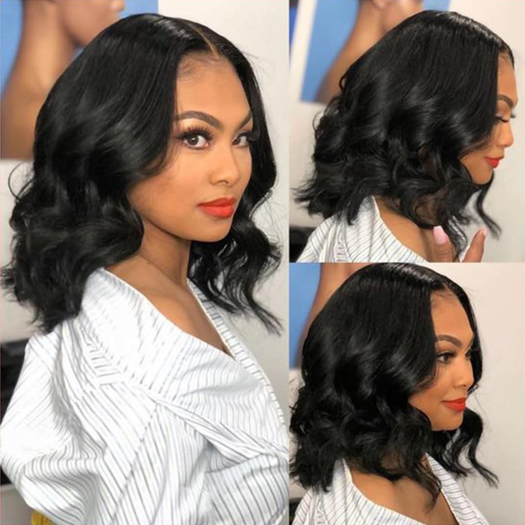 Ahaisy Glueless Bob Wig Human Hair Pre Plucked Wear and Go Wigs Pre Cut Lace Body Wave Short Bob Lace Front Wigs for Black Women Upgraded No Glue 4x4 Lace Closure Wigs (12 Inch)