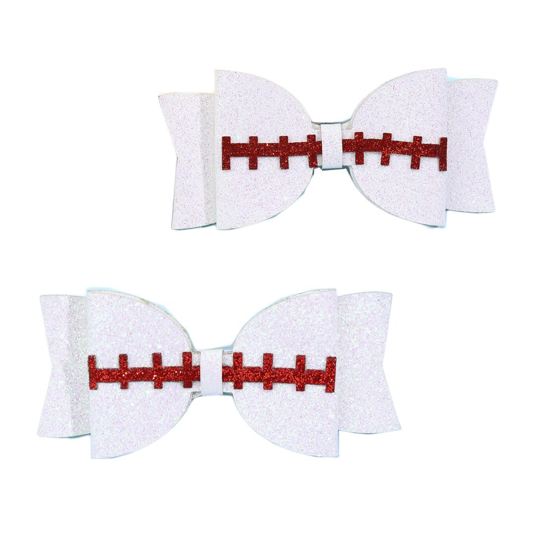 White Hair Clips with Softball Cheer Bow and Hair Ring Tie BBG47 (D2)