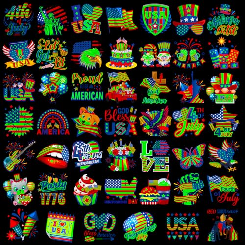 HOWAF 96pcs Glow in The Dark 4th of July Temporary Tattoos for Independence Day USA Patriotic Party Decorations, American Themed Luminous Face Tattoos for July 4th Party Favors Goodie Bag Fillers