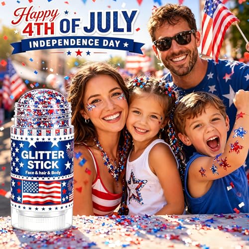 4th of July Glitter Stick - Red White Blue Star Sequins