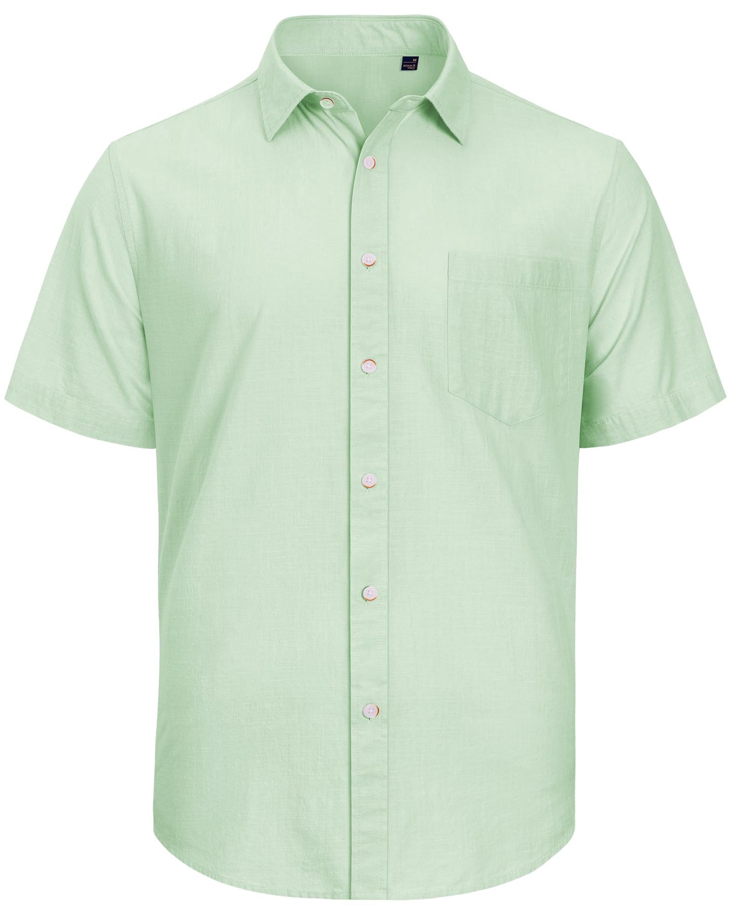 J.VER Men's Short Sleeve Linen Cotton Shirt Casual Button Down Shirt Summer Beach Tops with Pocket Light Green Medium