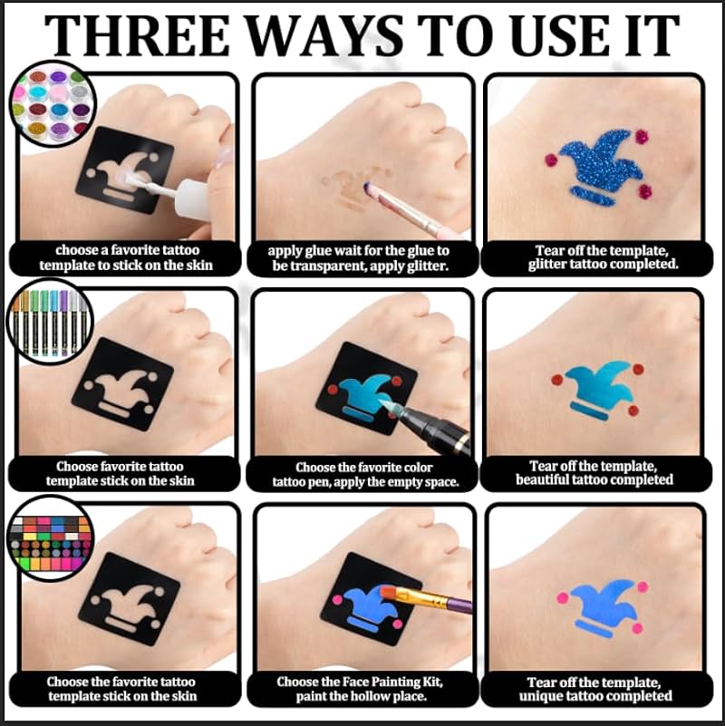 387 Temporary Tattoo Stencils for Face & Body Art