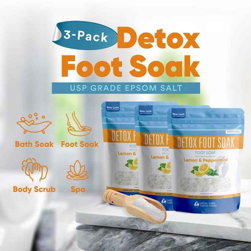 Detox Foot Soak (3 Pack Plus Scoop) Epsom Salt Soothing Soaks and Athlete's Foot Detox with Essential Oils in BPA Free Pouch with Press Lock Seal (Bundle with Three 2 Lbs Pouches 6 Lbs Total)