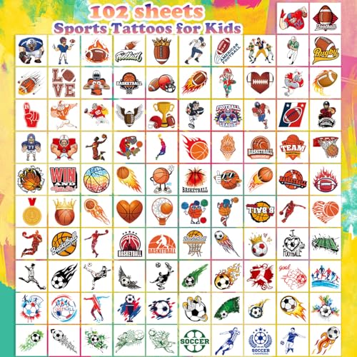 102 Sports Temporary Tattoos for Kids - Soccer Baseball