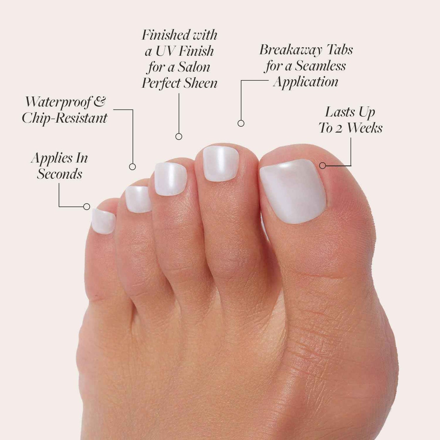 Glamnetic Press On Nails & Toenails - Hailey | Soft Pearl White Fake Nails & Toenails with a Glossy Finish | 15 Sizes - 30 Nail Kit with Glue & 16 Sizes - 32 Toe Nail Kit with Glue