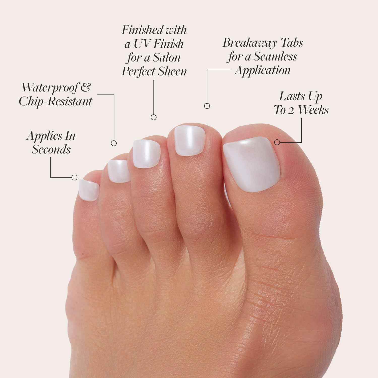 Glamnetic Press On Nails & Toenails - Hailey | Soft Pearl White Fake Nails & Toenails with a Glossy Finish | 15 Sizes - 30 Nail Kit with Glue & 16 Sizes - 32 Toe Nail Kit with Glue