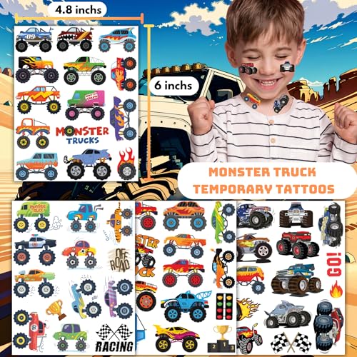 Monster Truck Temporary Tattoos for Kids - 50 Pack