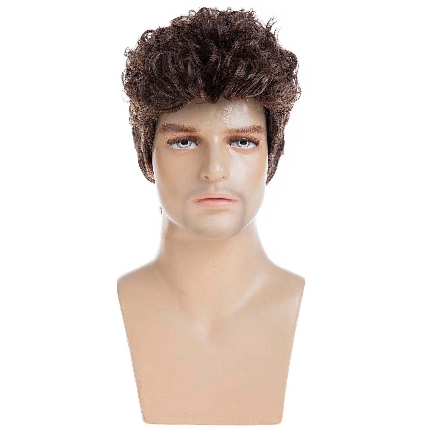 Baruisi Mens Curly Wig Brown Short Wig Synthetic Halloween Party Cosplay Wig