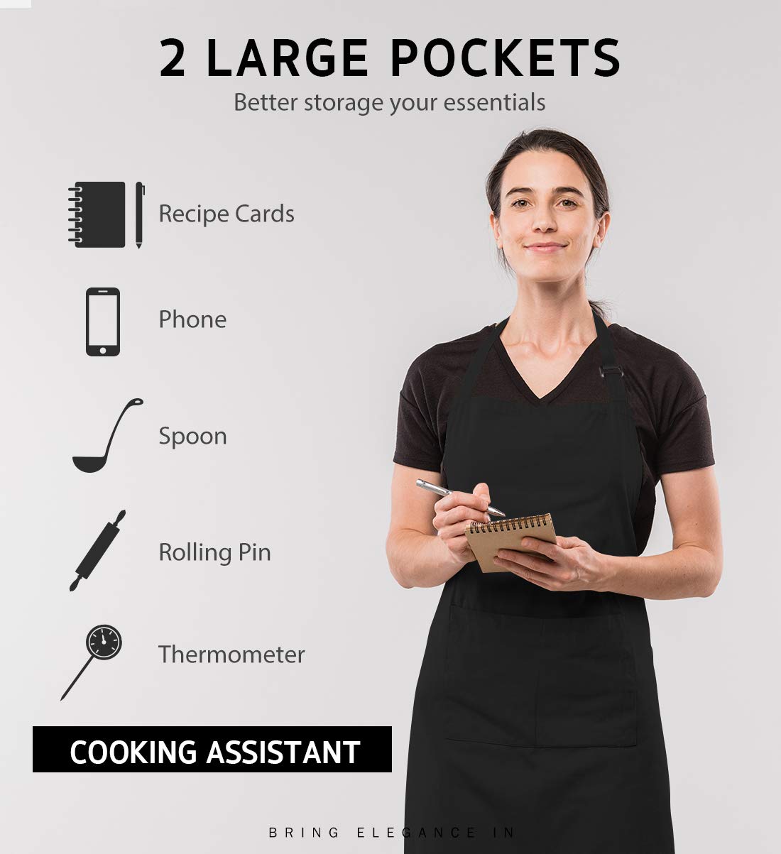 Syntus 2 Pack 100% Cotton Adjustable Bib Apron with 2 Pockets Cooking Kitchen Aprons for Women Men Chef, Black