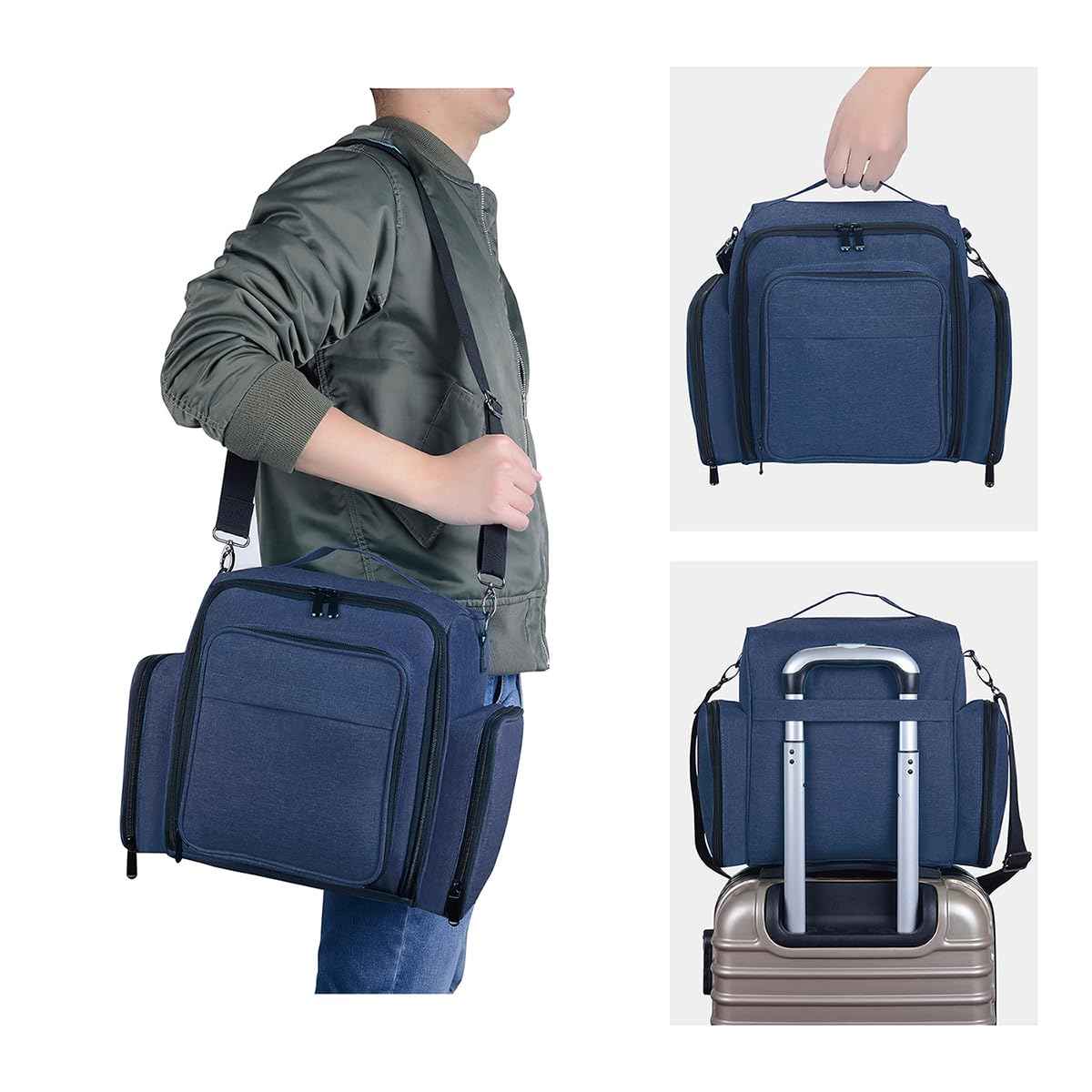 UOZL Nail Polish Organizer Case Holds 60 Bottles Portable Travel Storage Box with 2 Detachable Bags, Designed for Women's Nail Tools, Essential Oils and Cosmetics Sets Blue