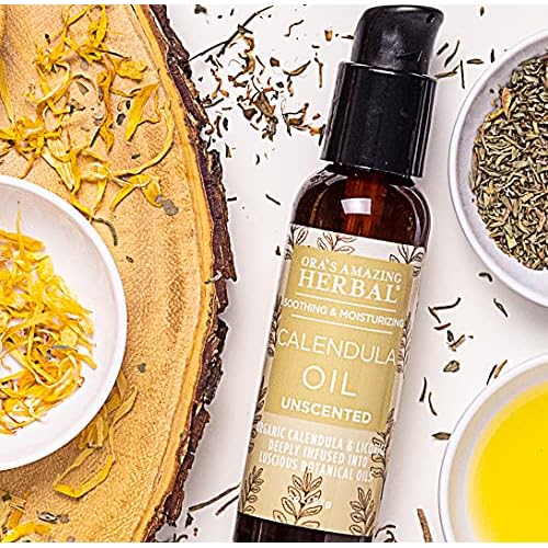 Ora's Amazing Herbal Calendula Oil with Licorice, Jojoba, Fragrance Free, Unscented, Facial Cleansing, Moisturizing, Eczema & Sensitive Skin, Cold Pressed Oils, Recycled Plastic, 2 oz Travel Size