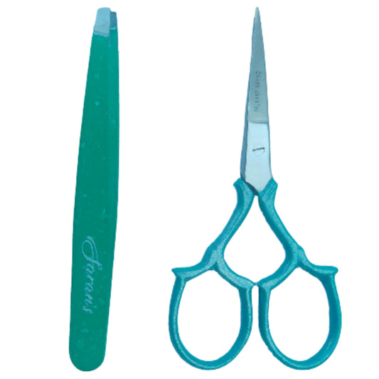 Professional 2 PCS Tweezers & Scissors set. German quality Stainless Steel ultra-precision. Tweezers with excellent tips remove hair easily, and Safety Scissors for facial hair and baby nails.
