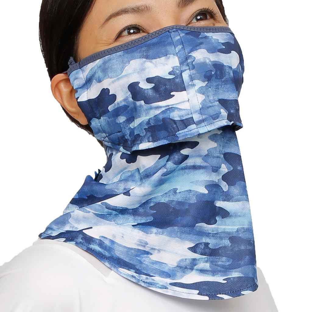 YAKeNU UV CUT MASK UV Sun Protection Mask for Face & Neck, Yake-nu Fit (575 Blue & Navy Camouflage)