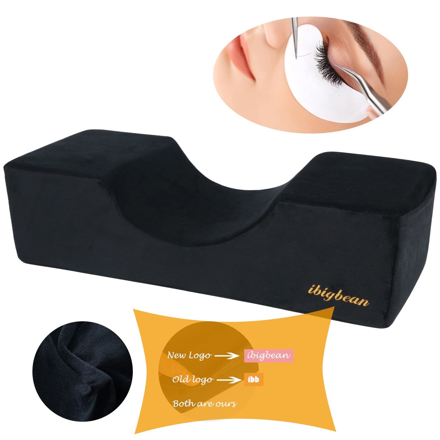 Eyelash Extension Neck Pillow Foam Pillow Beauty Salon Pillow Grafting Eyelash Curve Pillow Neck Contour Pillow Improve Sleeping Support Protection Head Removable Covering(20x8x4.7in,Black)