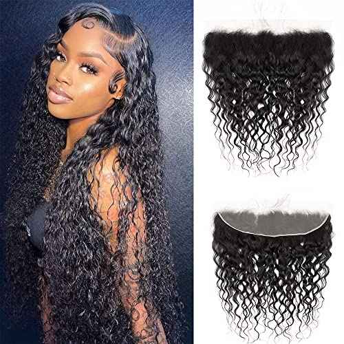 Kapelli Hair 13x4 Lace Frontal Closure Water Wave Regular HD Lace, 200% Density, 100% Brazilian Virgin Human Hair Ear to Ear HD Lace Frontal Pre Plucked with Baby Hair Natural Black Color 18 Inch