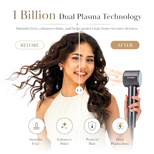 EIVOGE Smart AI Hair Dryer with Diffuser, 110,000 RPM, Ionic & Plasma Ions, 7 Modes, LCD Display