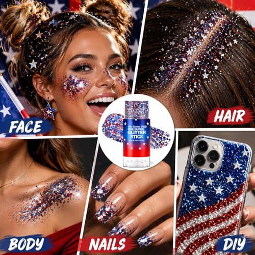 Red White Blue Chunky Glitter Stick – Patriotic Makeup