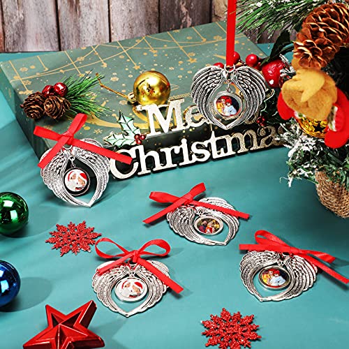 Christmas Sublimation Ornament Blanks Angel Wings Ornament Xmas Hot Transfer Printing Consumables Supplies Angel Wing Photo Pendants Necklaces with Ropes Christmas Tree Party Favor (48 Pieces)