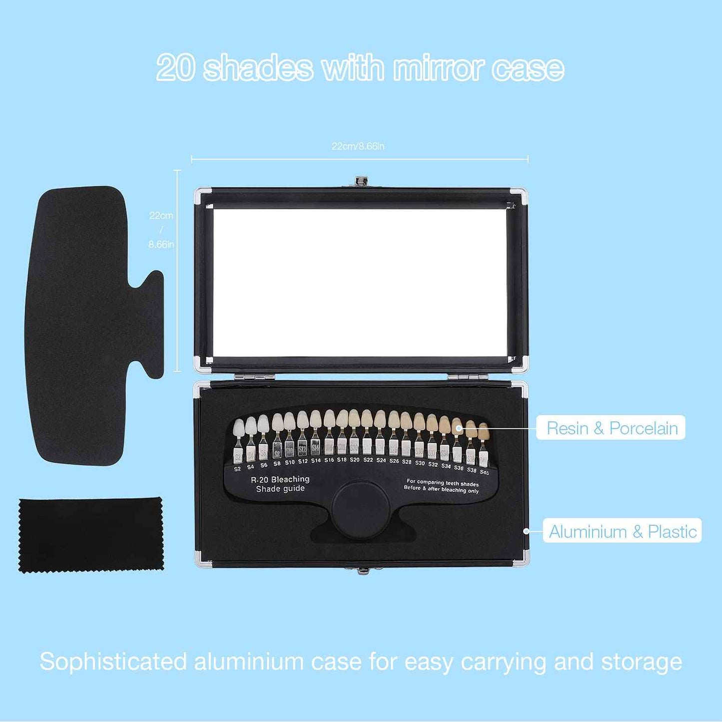 faruijie Teeth Whitening Shade Guide - Tooth Bleaching Shade Chart 3D R-20 Professional Dental Color Comparing Tracking with Case & Mirror 20 Colors