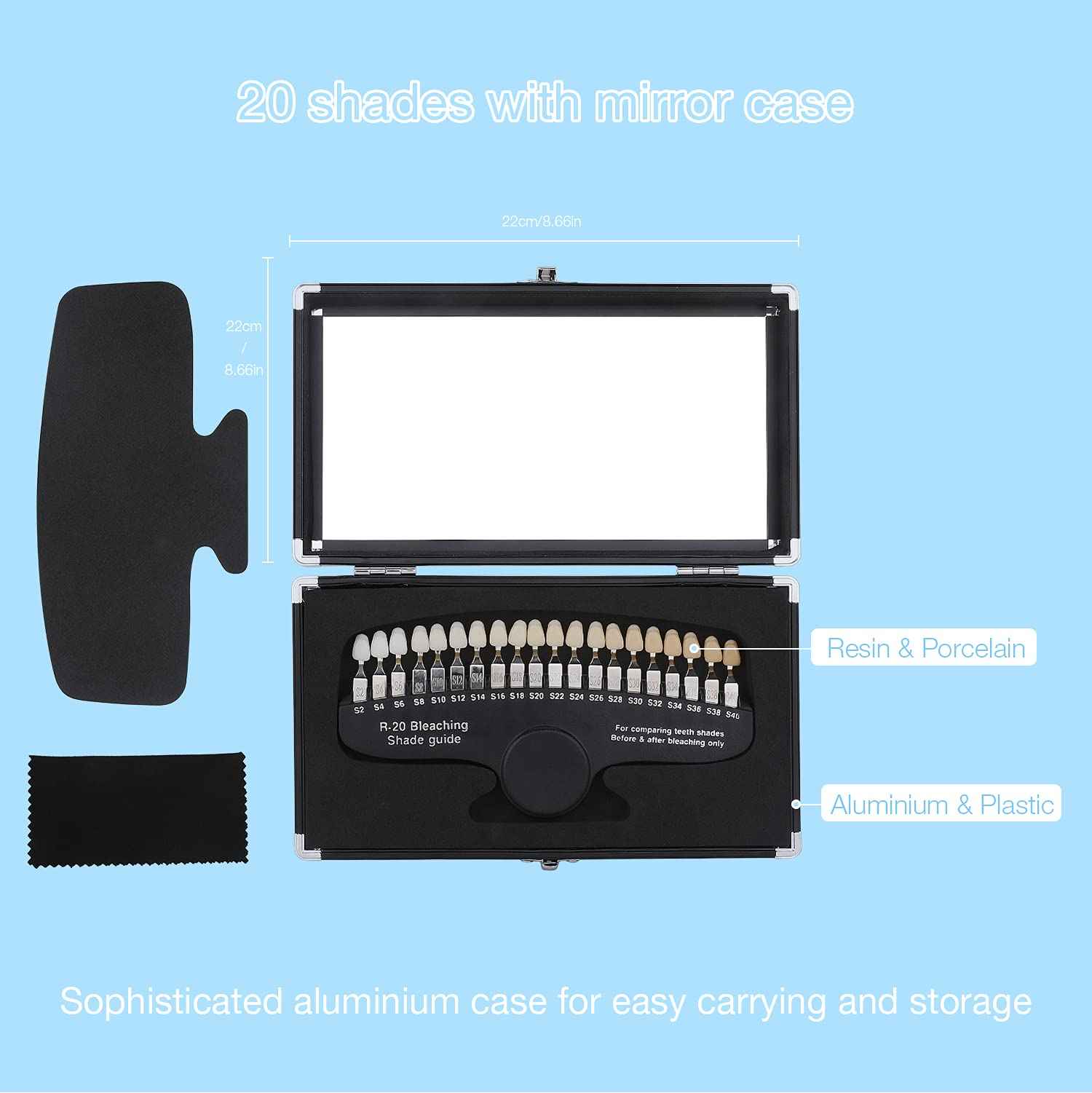 faruijie Teeth Whitening Shade Guide - Tooth Bleaching Shade Chart 3D R-20 Professional Dental Color Comparing Tracking with Case & Mirror 20 Colors