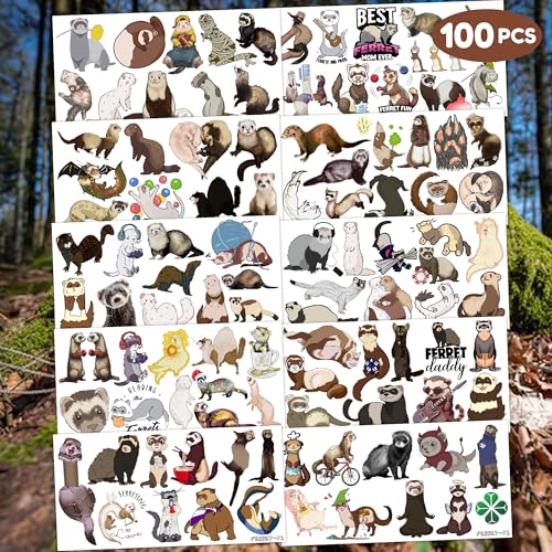 100 PCS Funny Ferret Decoration Birthday Party Decorations Favors Supplies Themed Decor Ferret Art Temporary Tattoos Stickers Girls Boys Classroom School Prizes Reward
