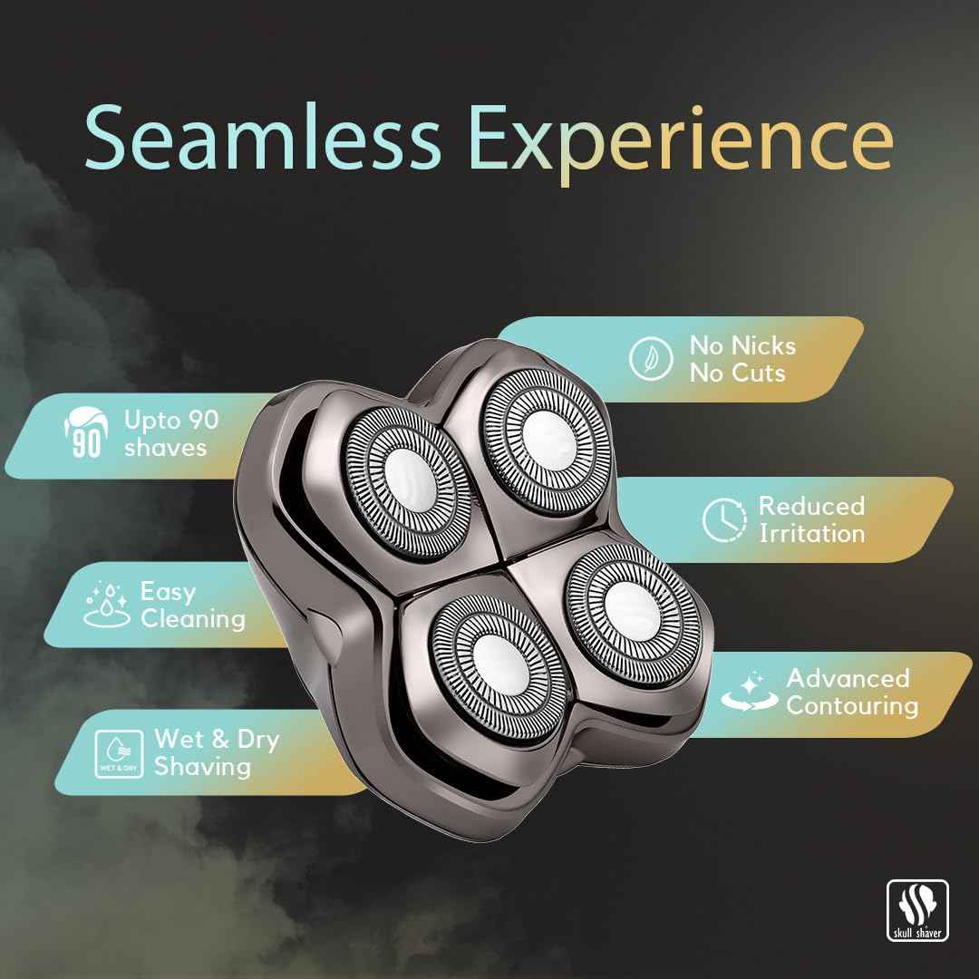 Skull Shaver Carver PRO 4 Head Replacement Blade - Shaver Blade for Wet & Dry Shaving - Rotary Heads Design - Japanese Stainless Steel - Compatible with Pitbull, Palm & Butterfly Kiss Shavers