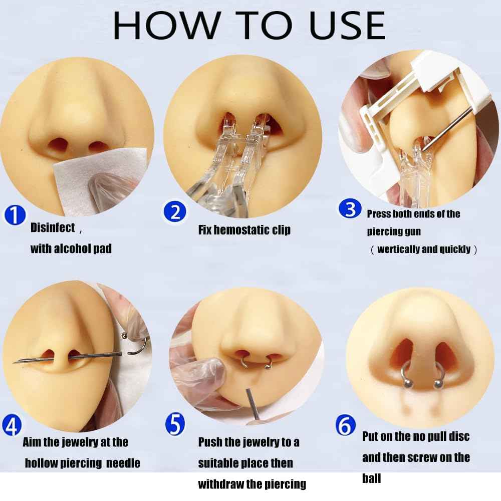 AM RONG MAGIC Professional Body Piercing Kit for Septum/Nose, Self Nose Piercing Gun ,Safe Piercing Gun Kits, Self Nose Piercing Needle Tool Kits Stainless Steel for Women Men ﻿ (white- septum piercing kit)