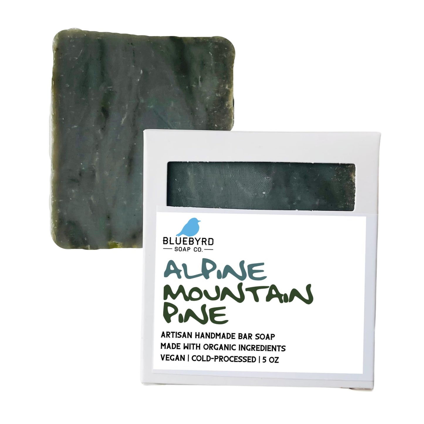 Bluebyrd Soap Co. Alpine Mountain Pine Mens Soap Bar | Masculine Scented Soap Pore Cleansing Bar With Bentonite Clay | Men's Acne Bar Soap -Vegan, Natural, Organic Ingredients (MT. PINE)