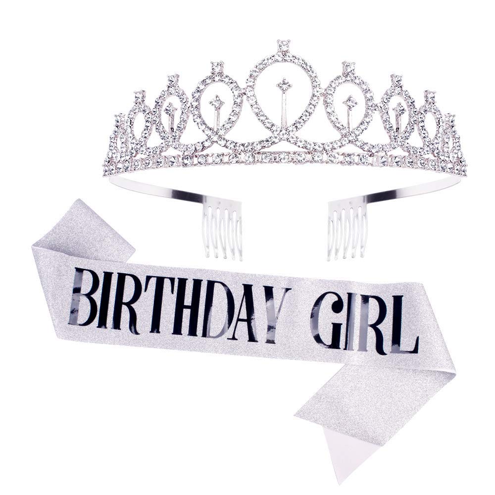 CIEHER Tiaras and Crowns,Birthday Sash for Women,Birthday Girl Sash & Rhinestone Tiara Set,Birthday Crown,Tiaras for Girls,Birthday Gifts,Birthday Decorations for Girls