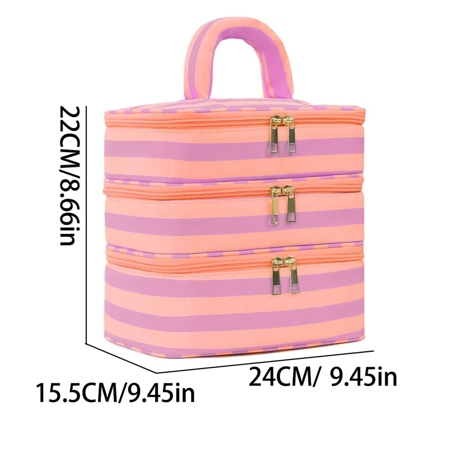 Apxouans Three Layer Makeup Bag for Women Fashion Stripes Cosmetic Bag Preppy Style Travel Water-Resistant Toiletry Bag for Storage Toiletries Cosmetics Sets for Women Teen Girls Purple