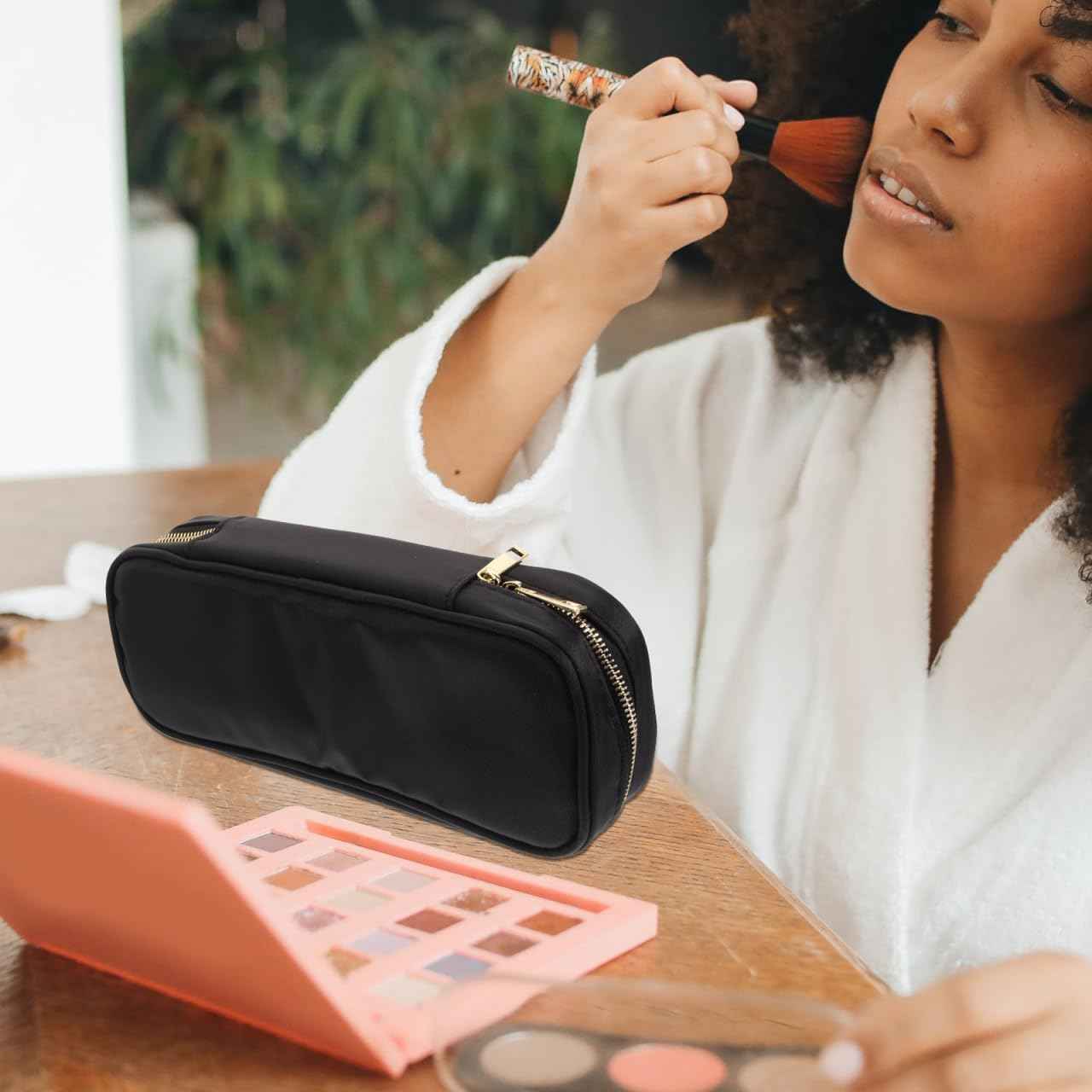 FOMIYES Portable Makeup Brush Bag Travel Makeup Brush Pouch Zipper Makeup Brush Storage Bag Black, 24.00X10.00X5.50CM, 1320H184KK