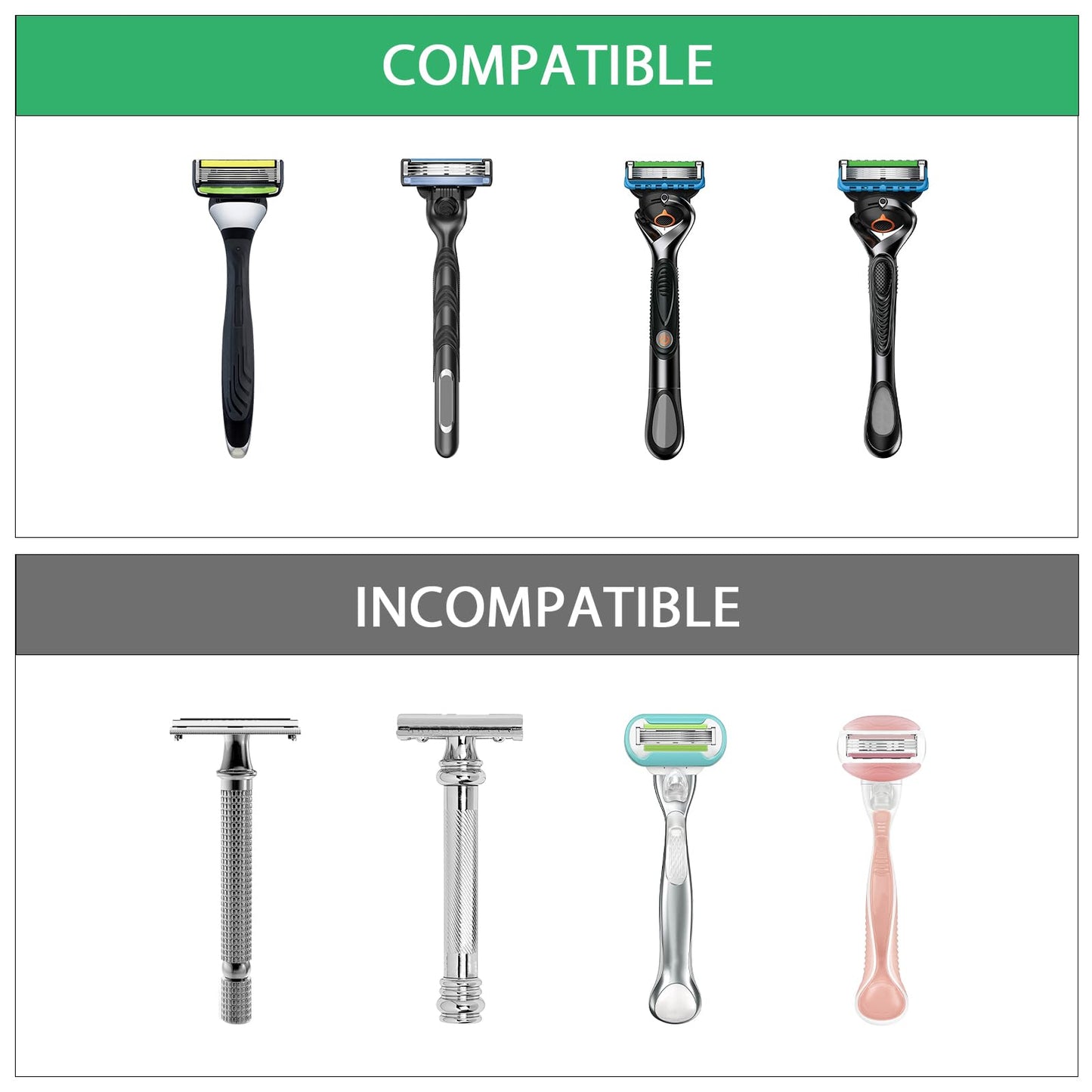 LUEXBOX 2 Pcs Plastic Razor Holders with Cover for Shower Wall, Self Adhesive Waterproof Razor Rack for Bathroom, Compatible with Fusion 5 Proglide, Mach 3 Classic(Grey)