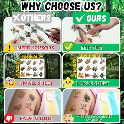 96 Piece Animal Temporary Tattoos - Jungle Zoo Farm Designs