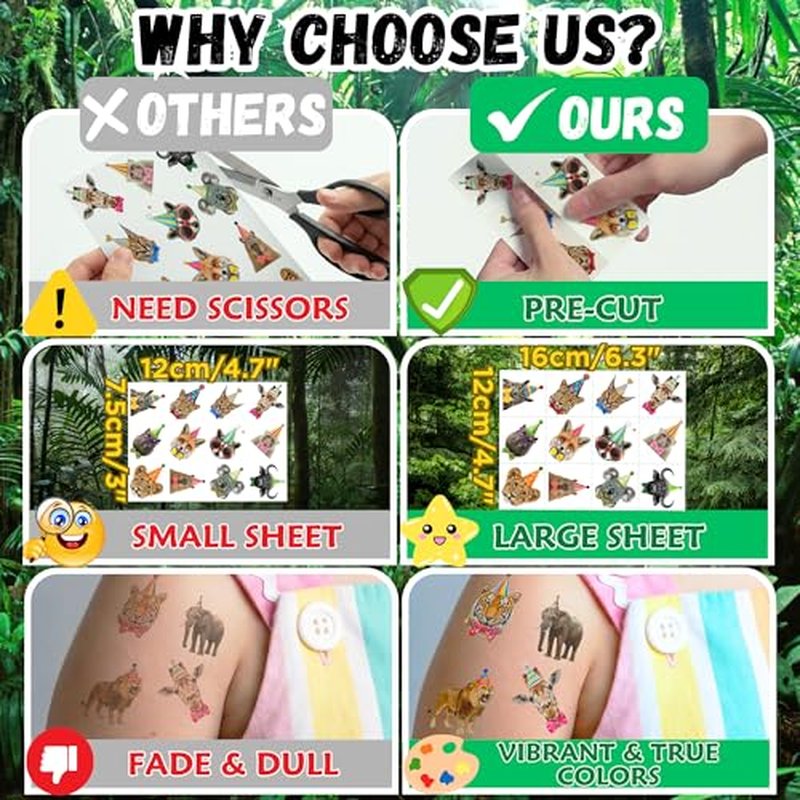 96 Piece Animal Temporary Tattoos - Jungle Zoo Farm Designs