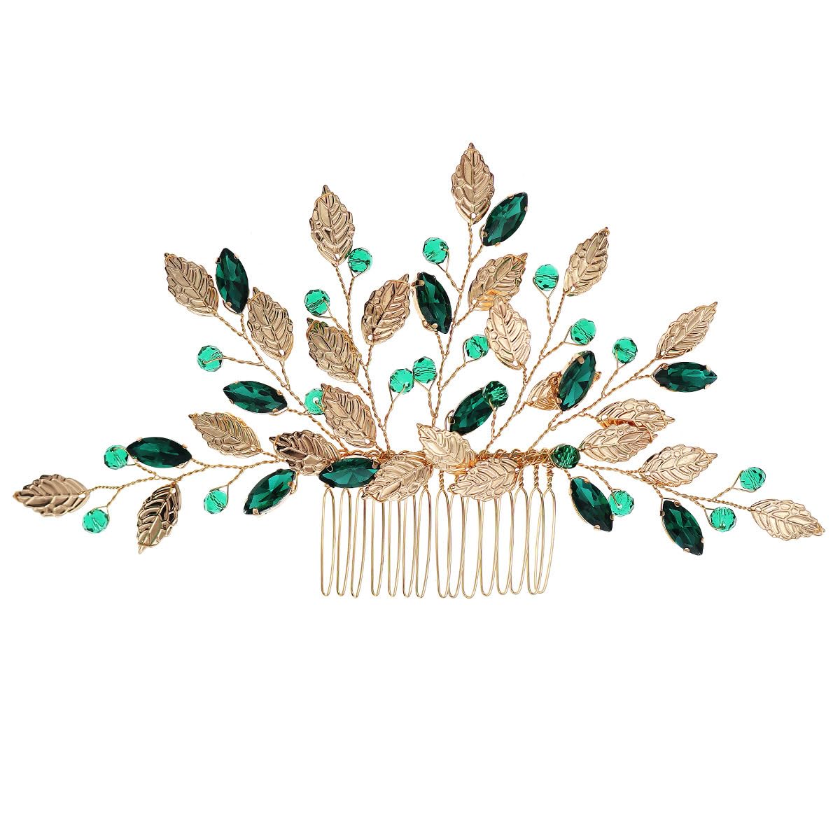 Bridal Wedding Handmade Green Rhinestone Sparkly Hair Pins, Headpiece Clips and Side Combs for Women and Girls