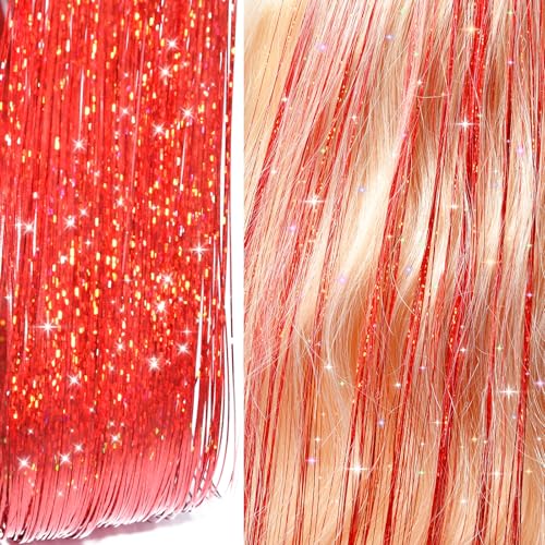 LEDIZE Red Hair Tinsel Kit for Girls & Women Fairy Glitter Extensions - N/Red
